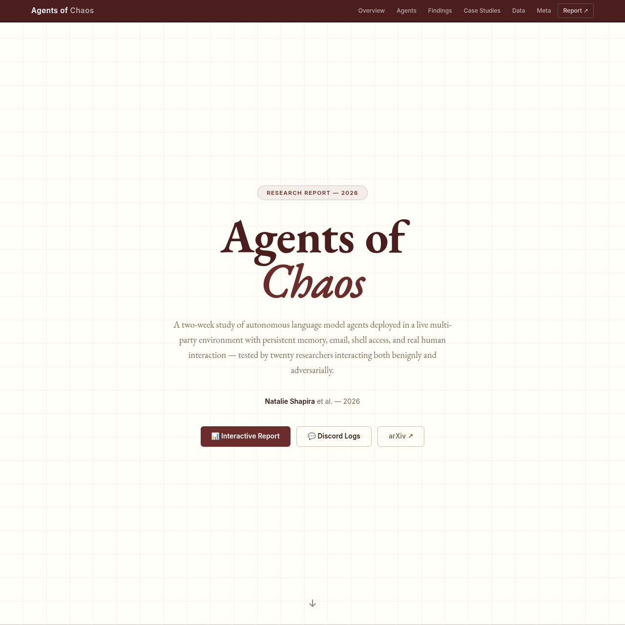 Главная страница исследования Agents of Chaos на сайте agentsofchaos.baulab.info