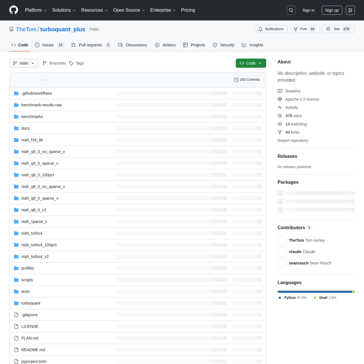 Репозиторий TheTom/turboquant_plus на GitHub с документацией и бенчмарками sparse V dequantization