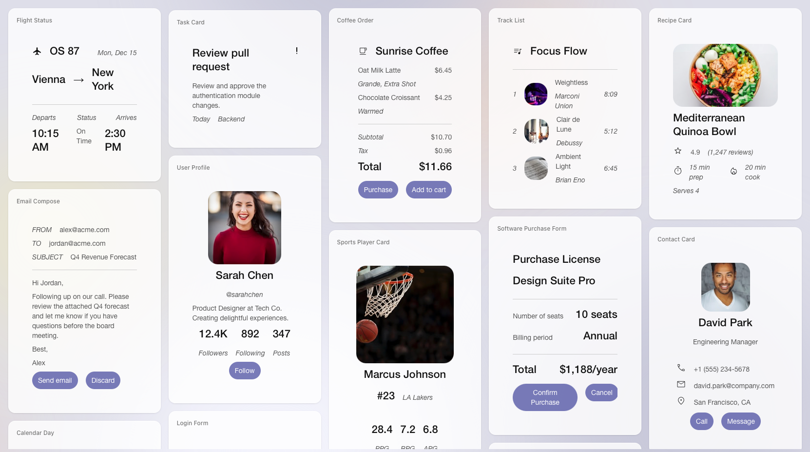 Примеры интерфейсных карточек Google A2UI