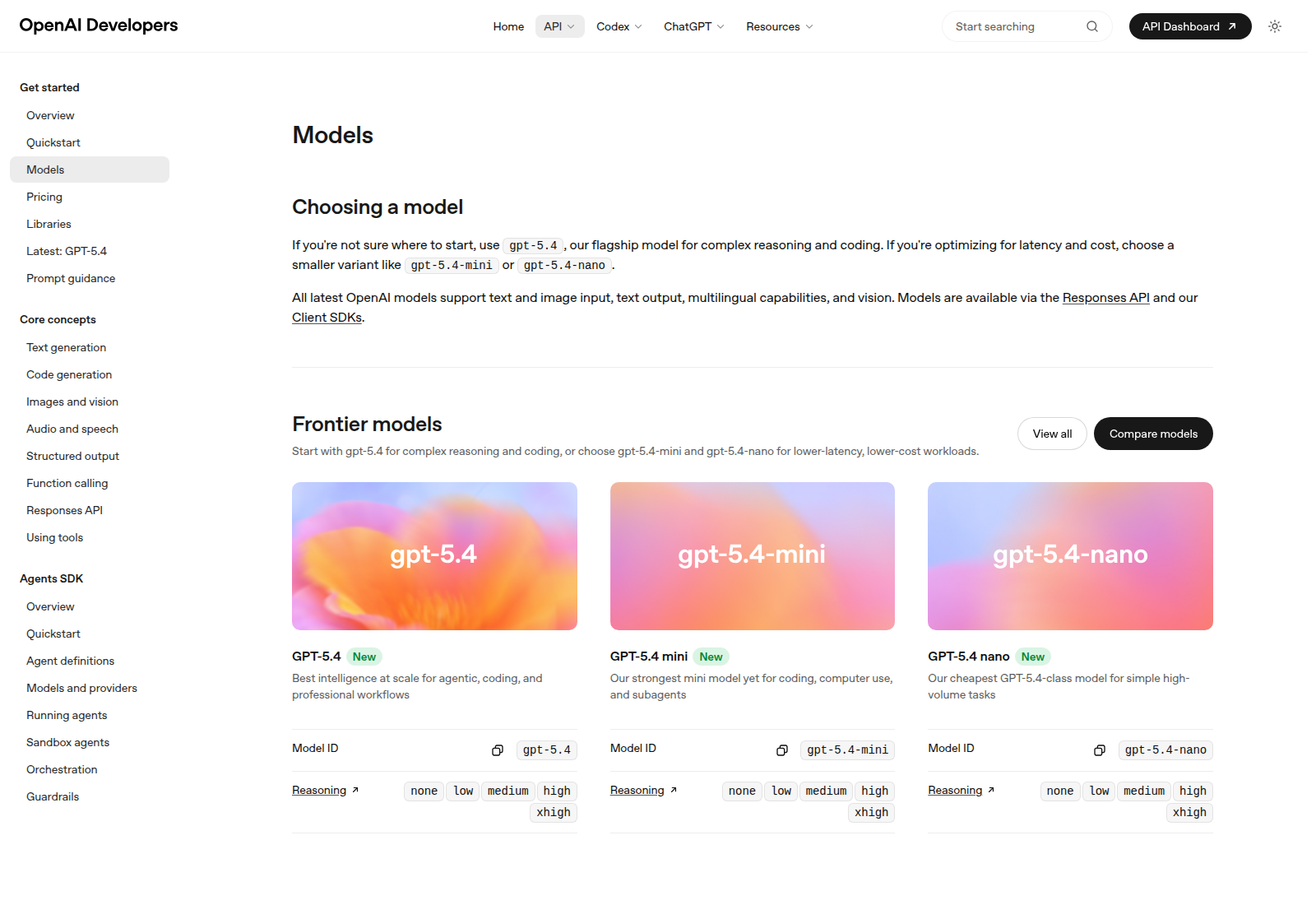 Официальная страница OpenAI Models с GPT-5.4 и описанием модели для сложной работы