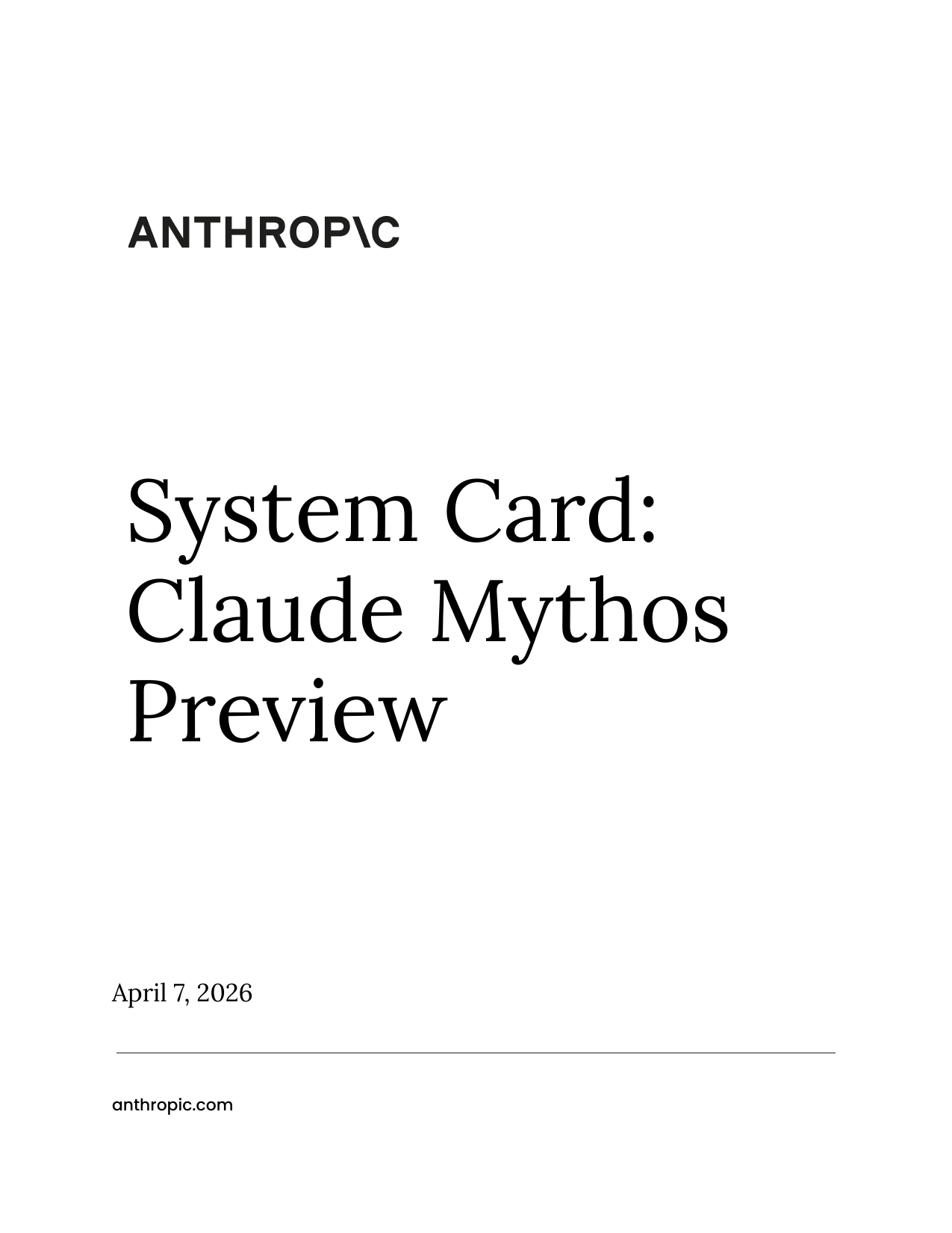 Обложка System Card: Claude Mythos Preview от Anthropic