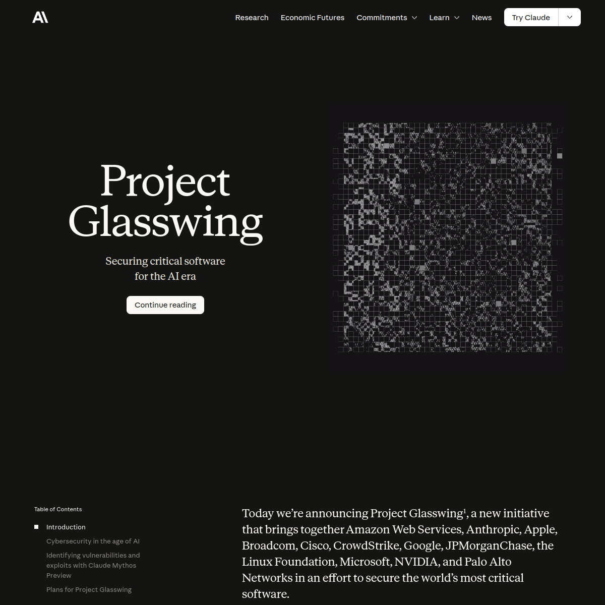 Скриншот страницы Anthropic Project Glasswing на сайте Anthropic