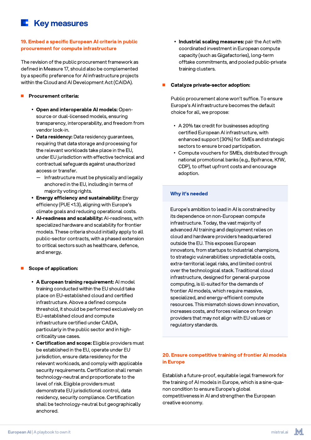 Страница PDF Mistral с мерами по европейской AI-инфраструктуре и публичным закупкам