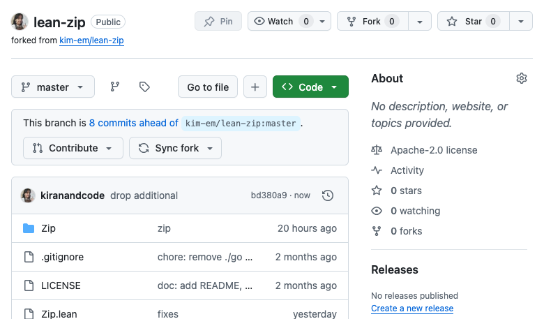 Скриншот GitHub-репозитория lean-zip