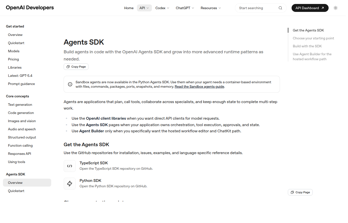 Документация OpenAI Agents SDK с акцентом на runtime, tools и stateful work