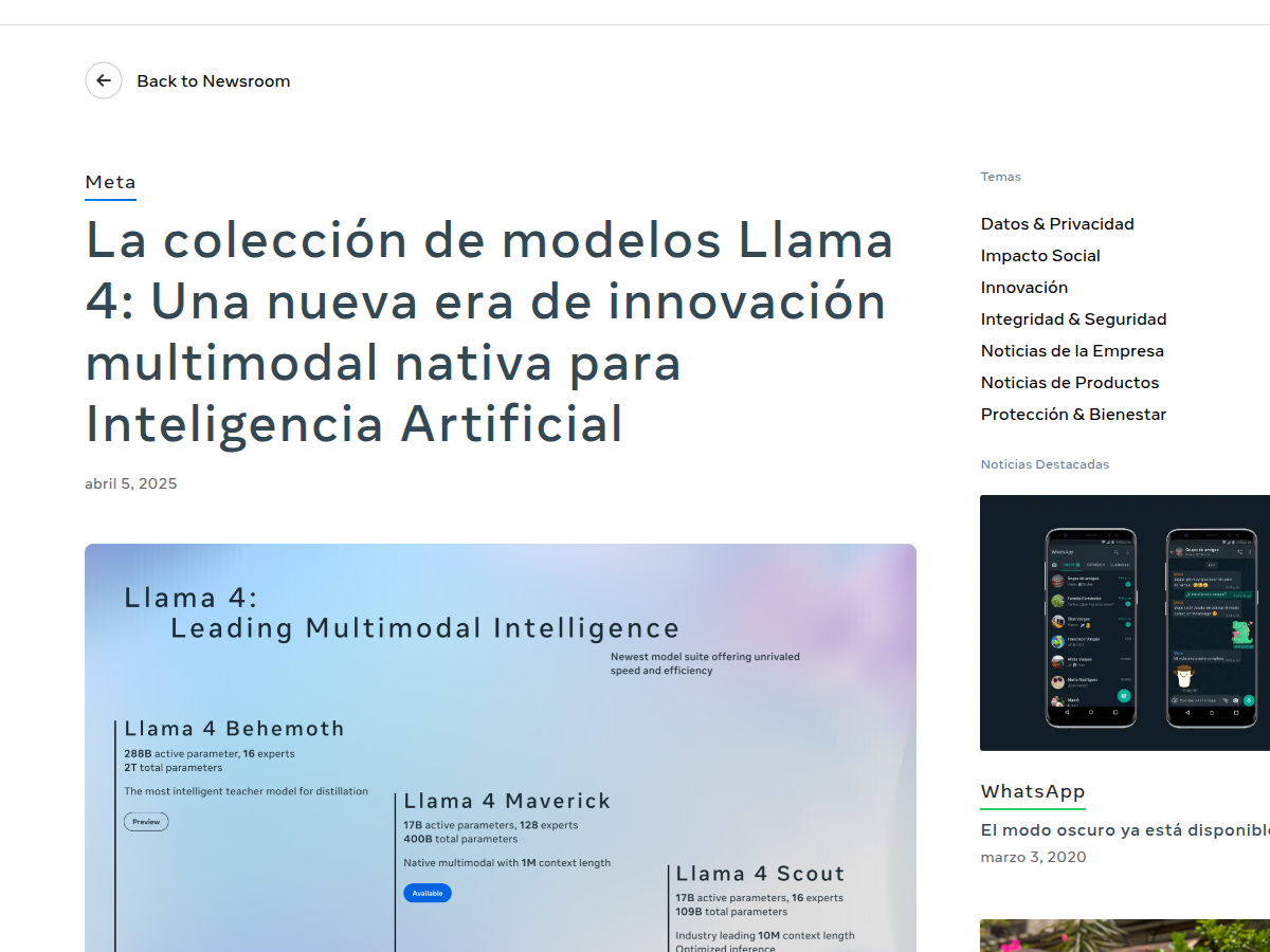 Официальная страница анонса семейства Llama 4