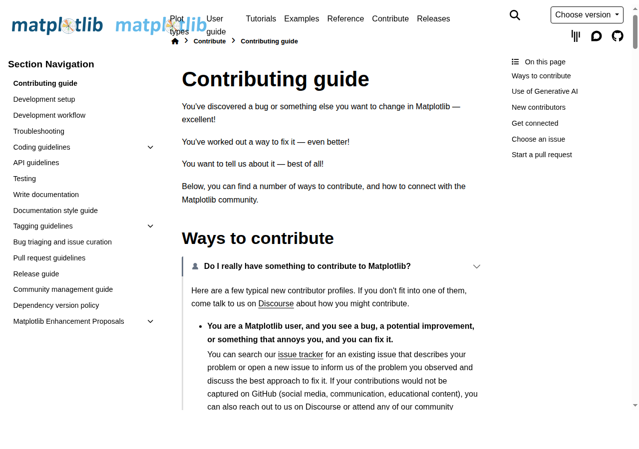 Скриншот официального contributing guide Matplotlib