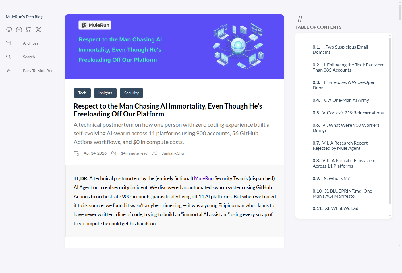 Скриншот постмортема MuleRun про AI swarm на 900 аккаунтах