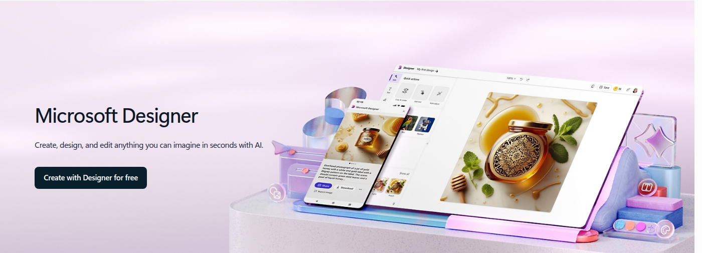 Страница Microsoft Designer с бесплатным стартом генерации изображений