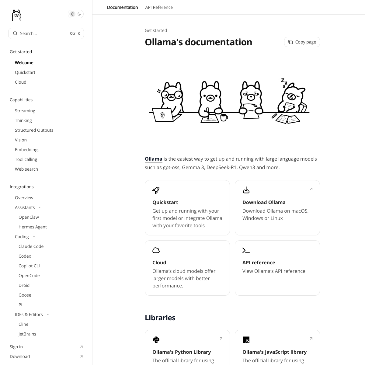 Главная страница официальной документации Ollama