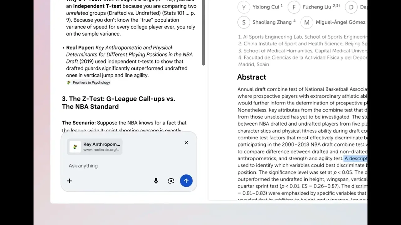 AI Mode в Chrome работает с открытыми учебными материалами и академической статьёй