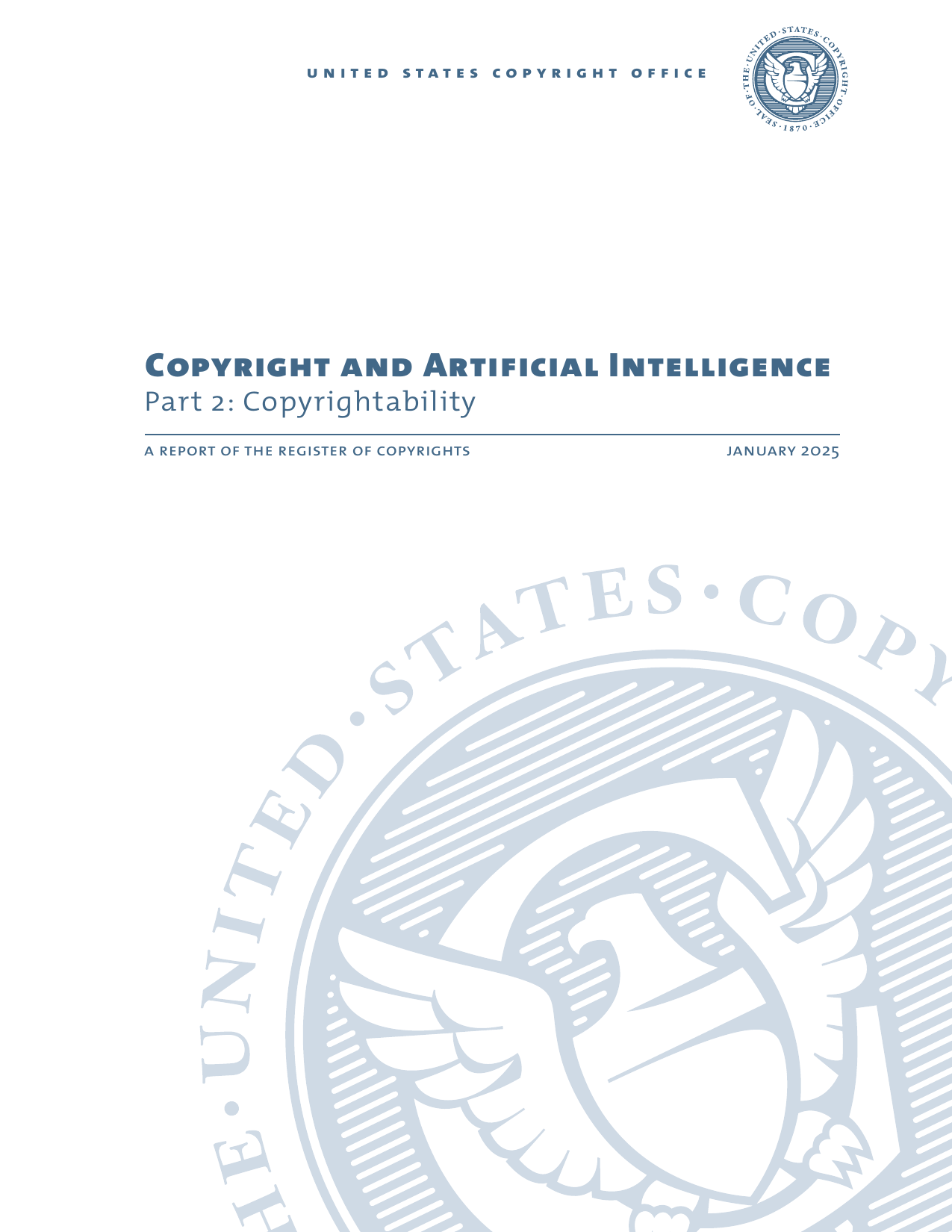 Первая страница отчёта U.S. Copyright Office Part 2 о copyrightability и роли человеческого авторства