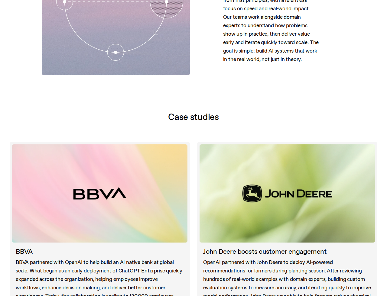 Кейсы OpenAI Deployment Company с BBVA и John Deere на официальной странице OpenAI for Business