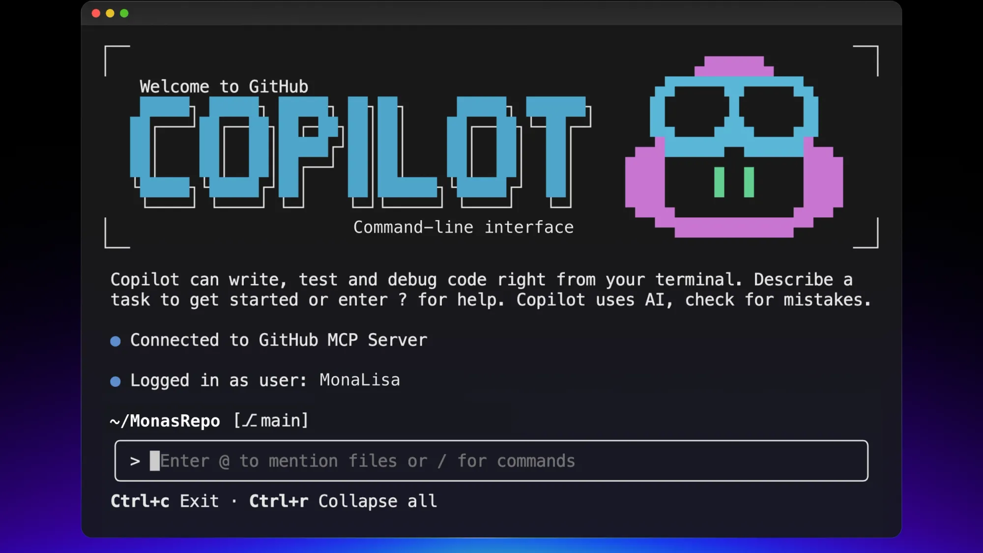 Официальный экран GitHub Copilot CLI в терминале