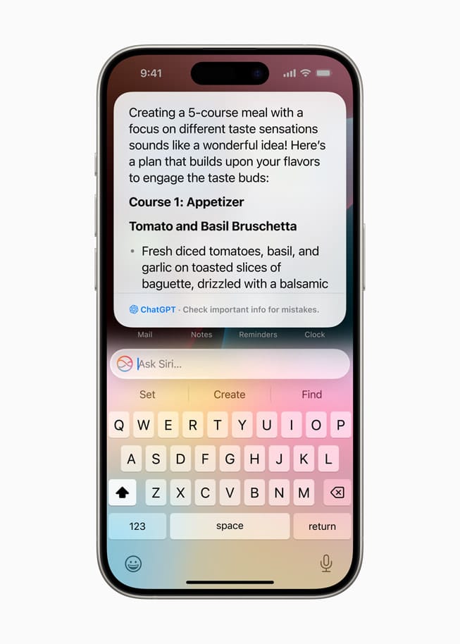 Ответ ChatGPT показан внутри интерфейса Siri на iPhone