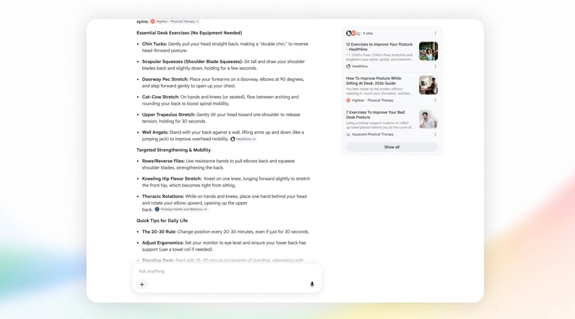 Пример AI Mode в Google Search с ответом и списком источников справа