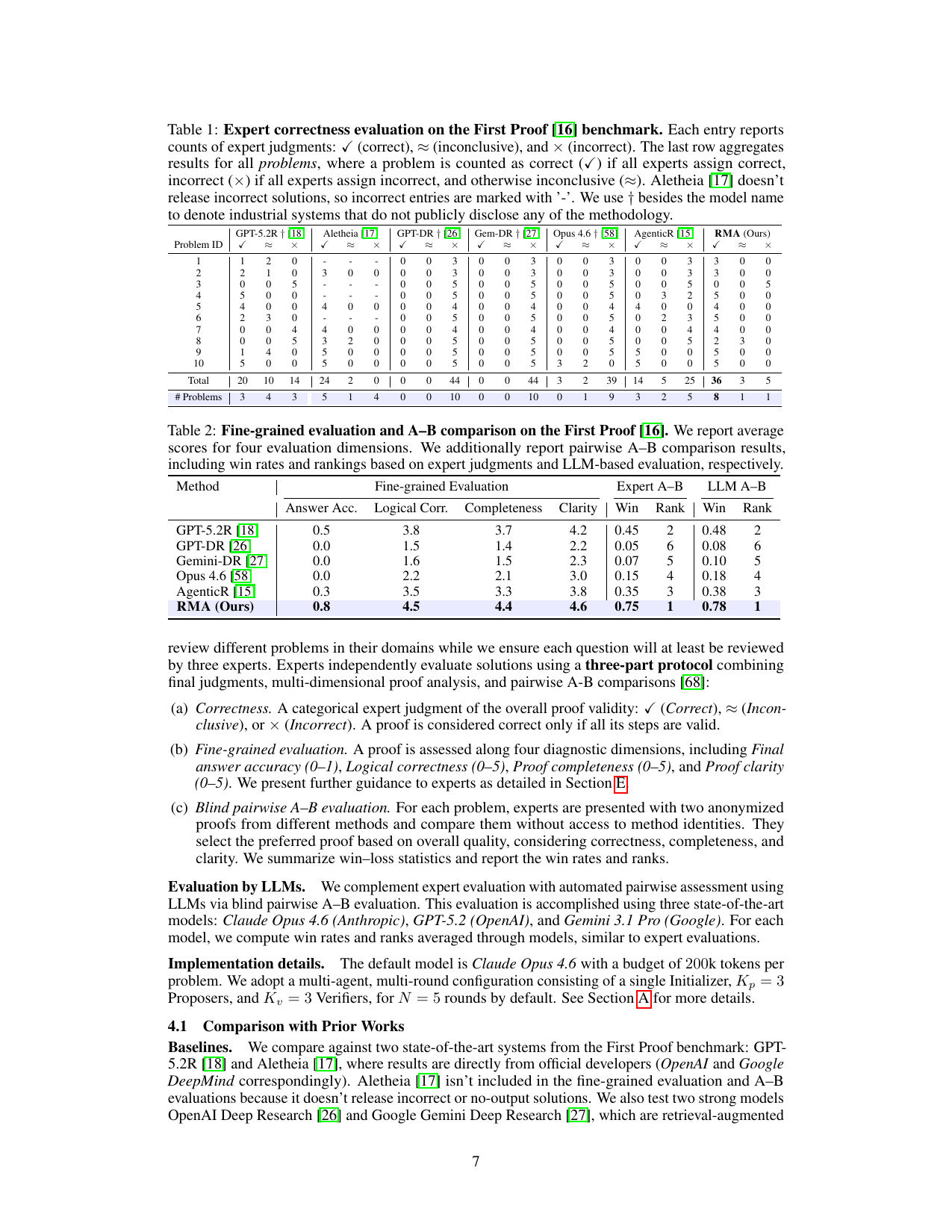 Таблицы экспертной оценки RMA на First Proof