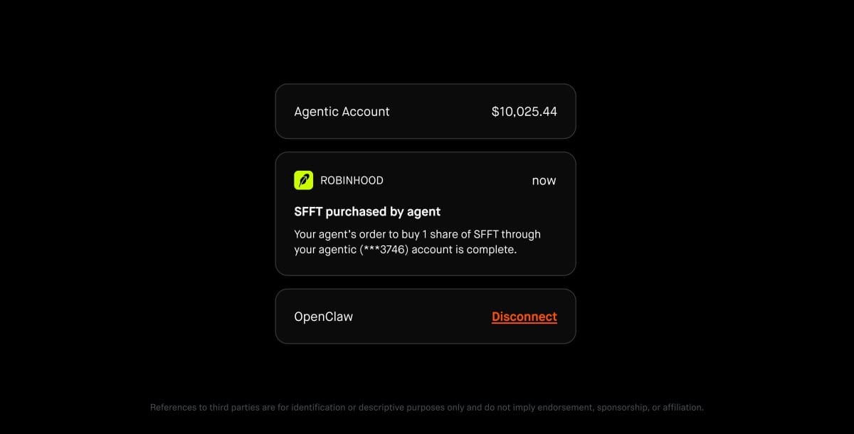 AI-агент Robinhood размещает покупку акции через Agentic account