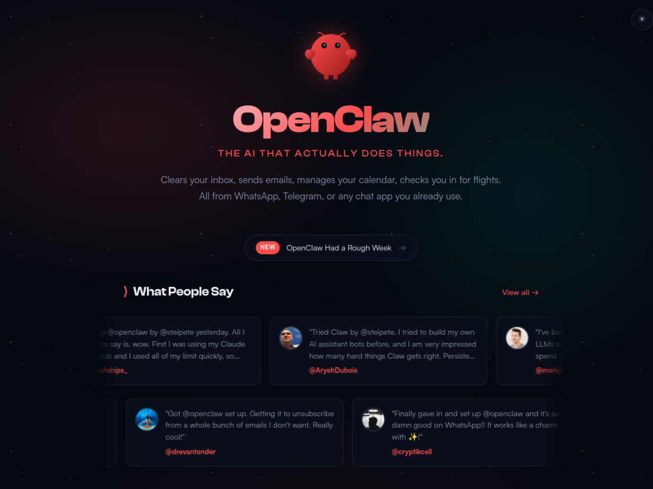 Официальная страница OpenClaw: AI-агент для работы через мессенджеры и инструменты
