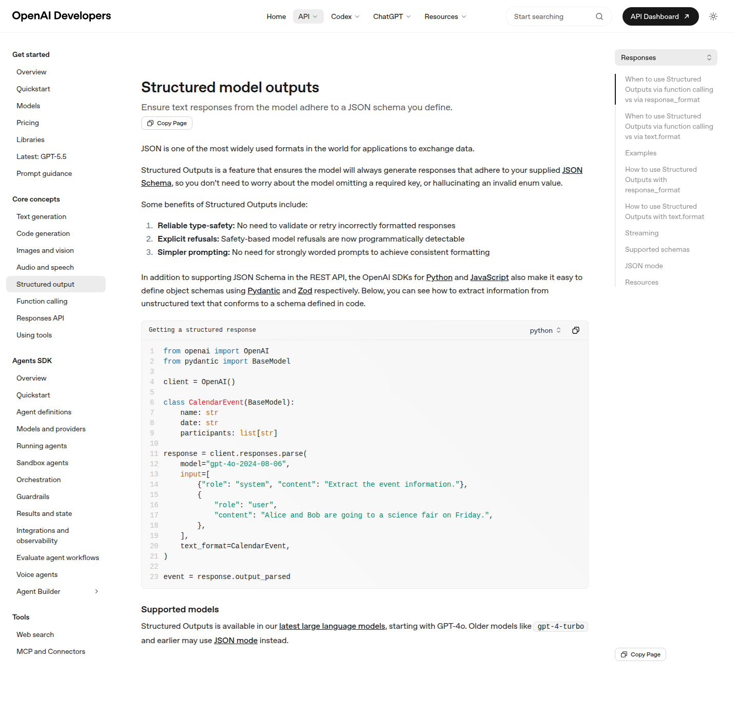 Документация OpenAI Structured Outputs с описанием JSON Schema
