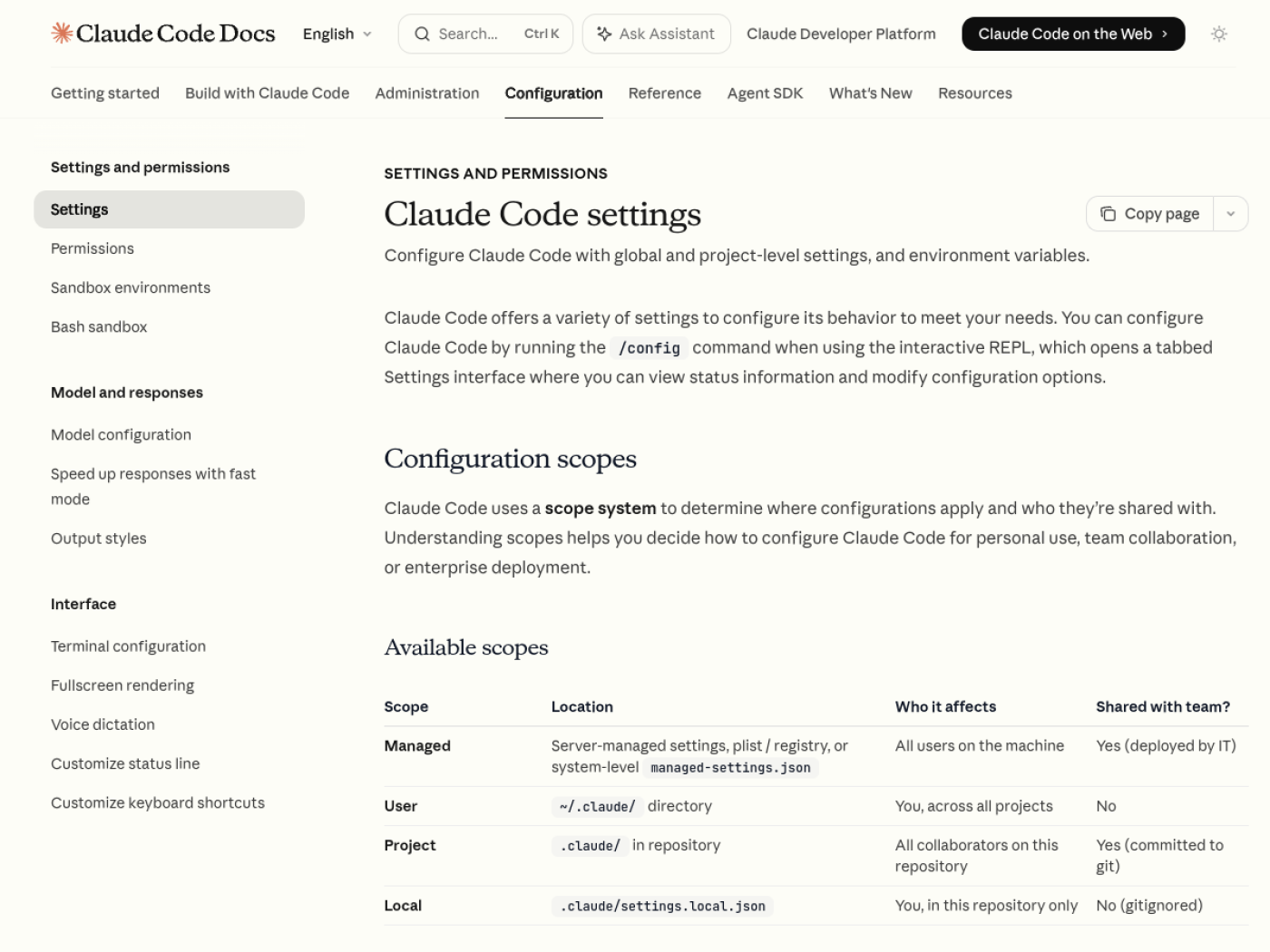 Официальная страница Claude Code Docs с настройками и permissions