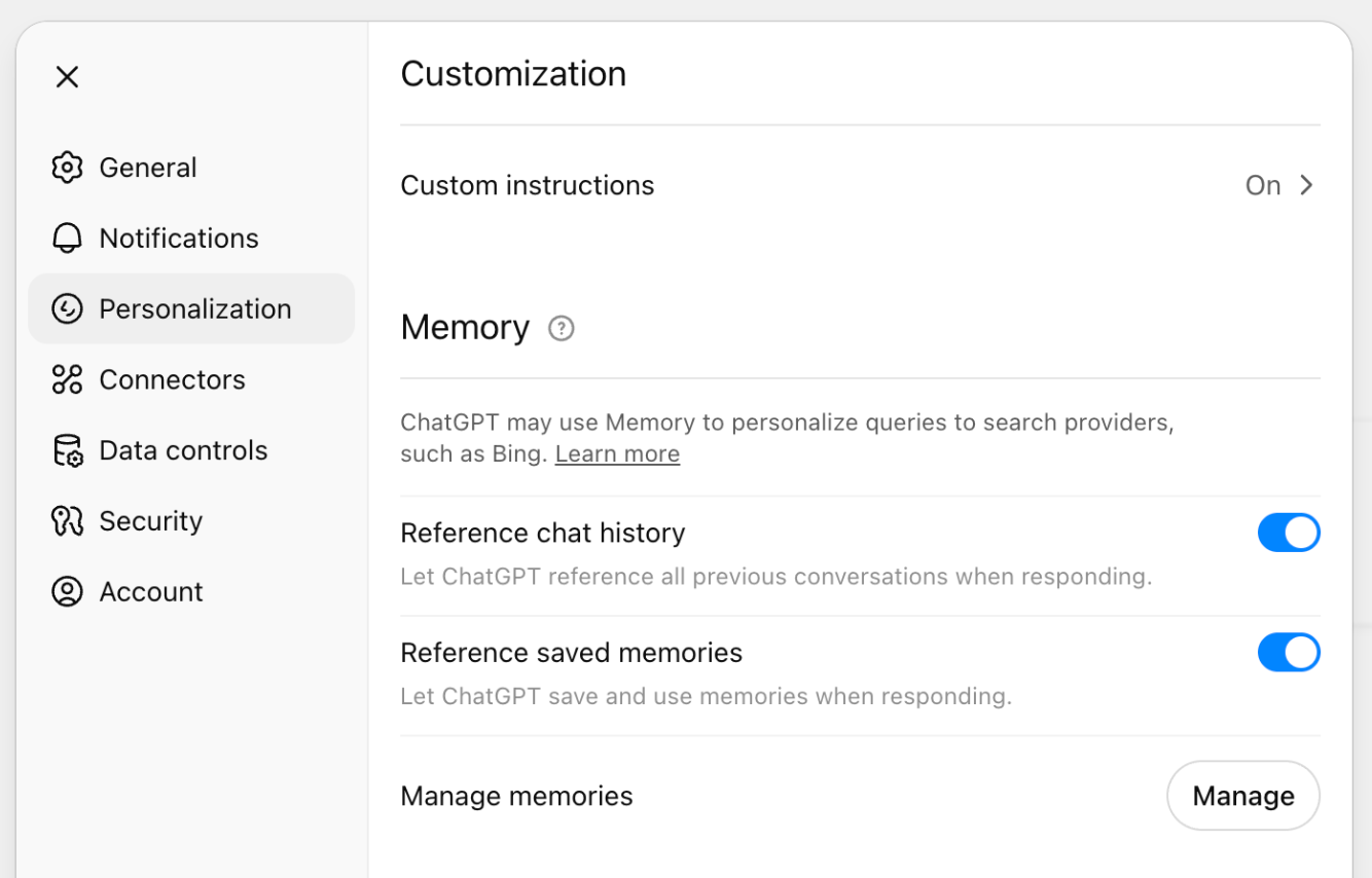 Официальный скриншот OpenAI с настройками Memory в ChatGPT
