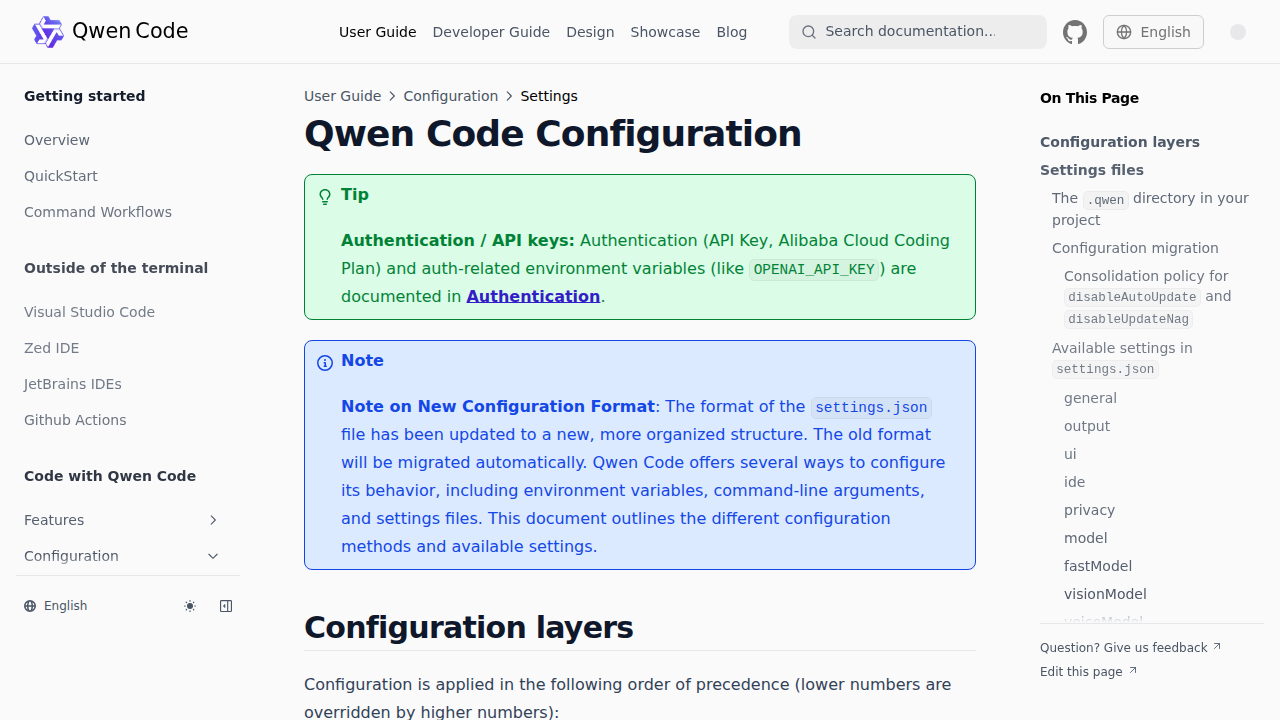 Скриншот страницы настроек Qwen Code с конфигурацией агента