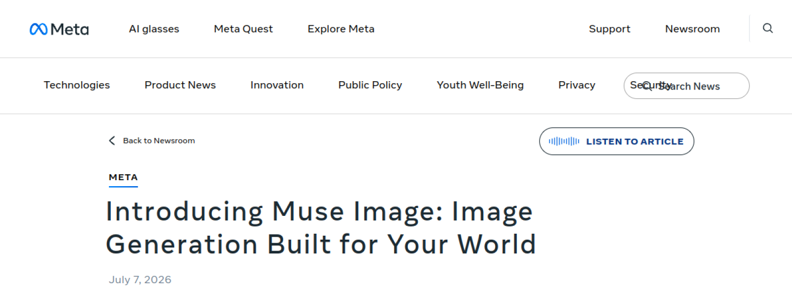 Скриншот официального поста Meta о Muse Image от 7 июля 2026 года