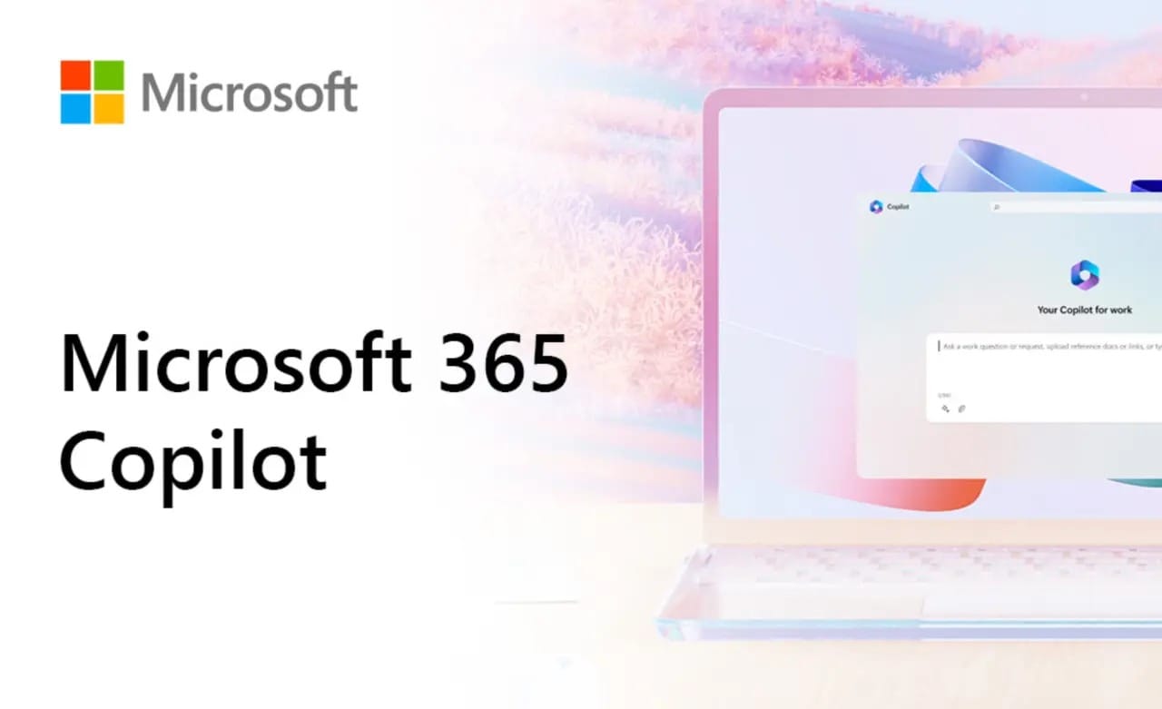 Промо-изображение Microsoft 365 Copilot с интерфейсом Copilot для работы