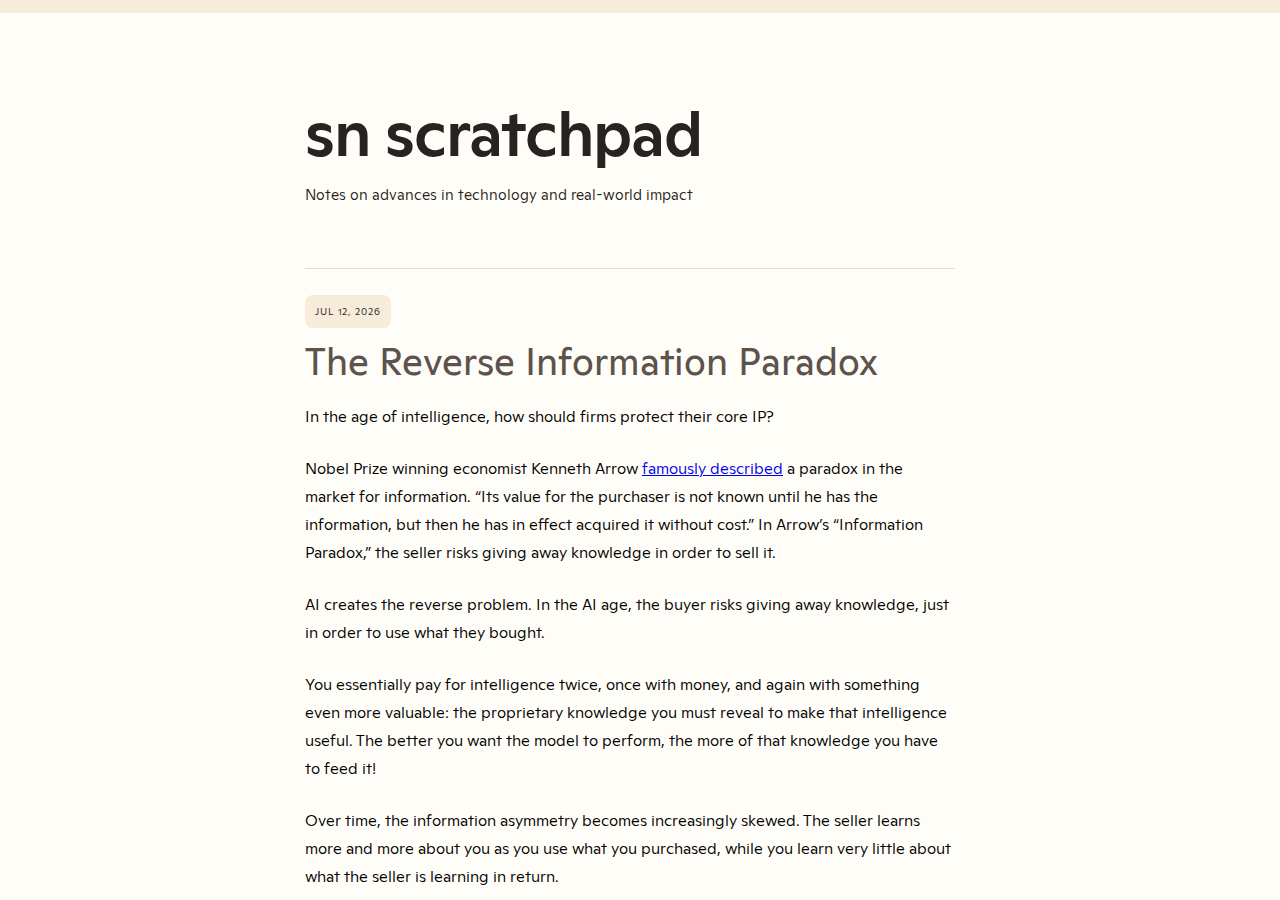 Скриншот заметки The Reverse Information Paradox на сайте sn scratchpad