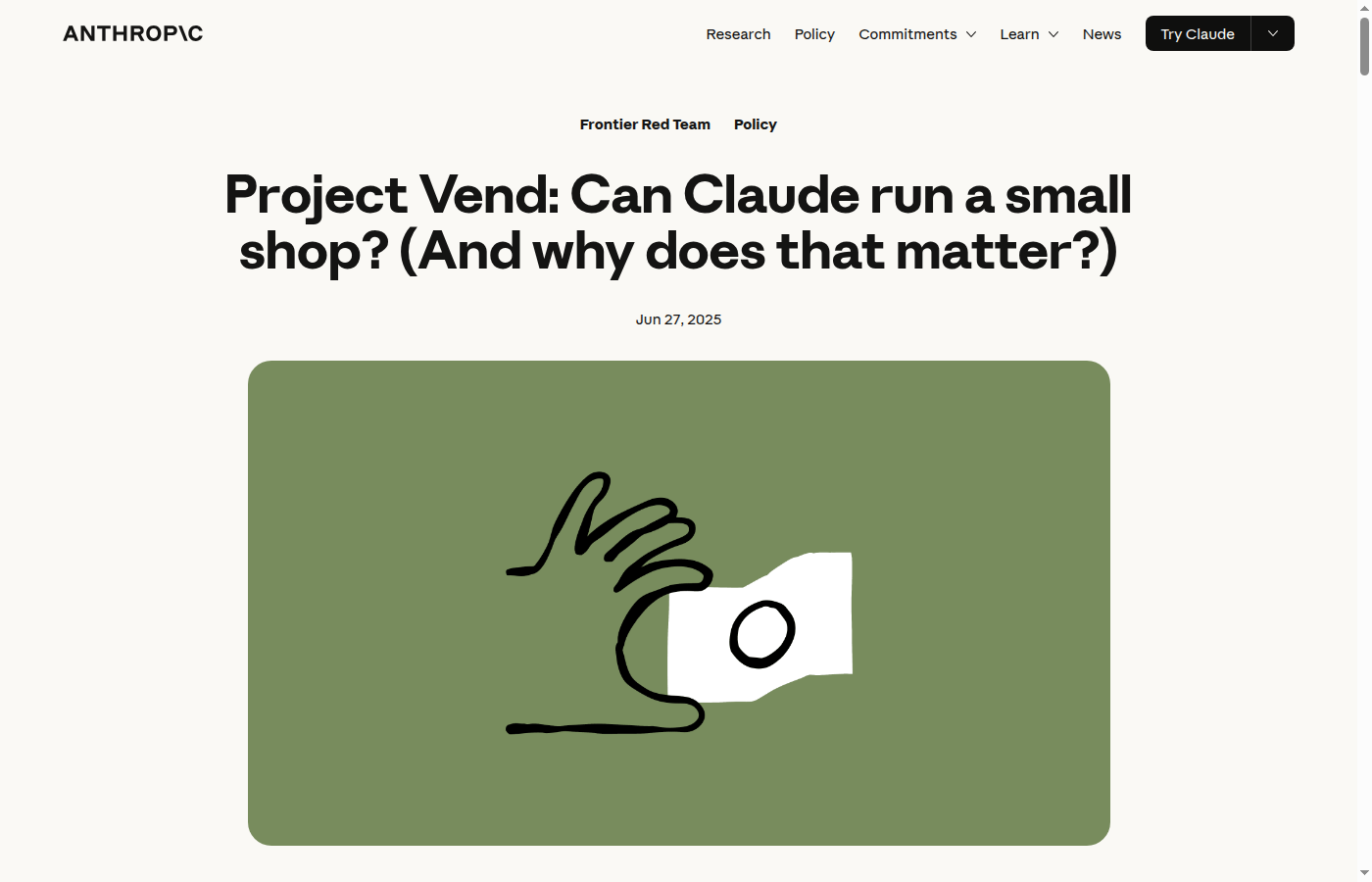 Страница Anthropic Project Vend про офисный магазин под управлением Claude
