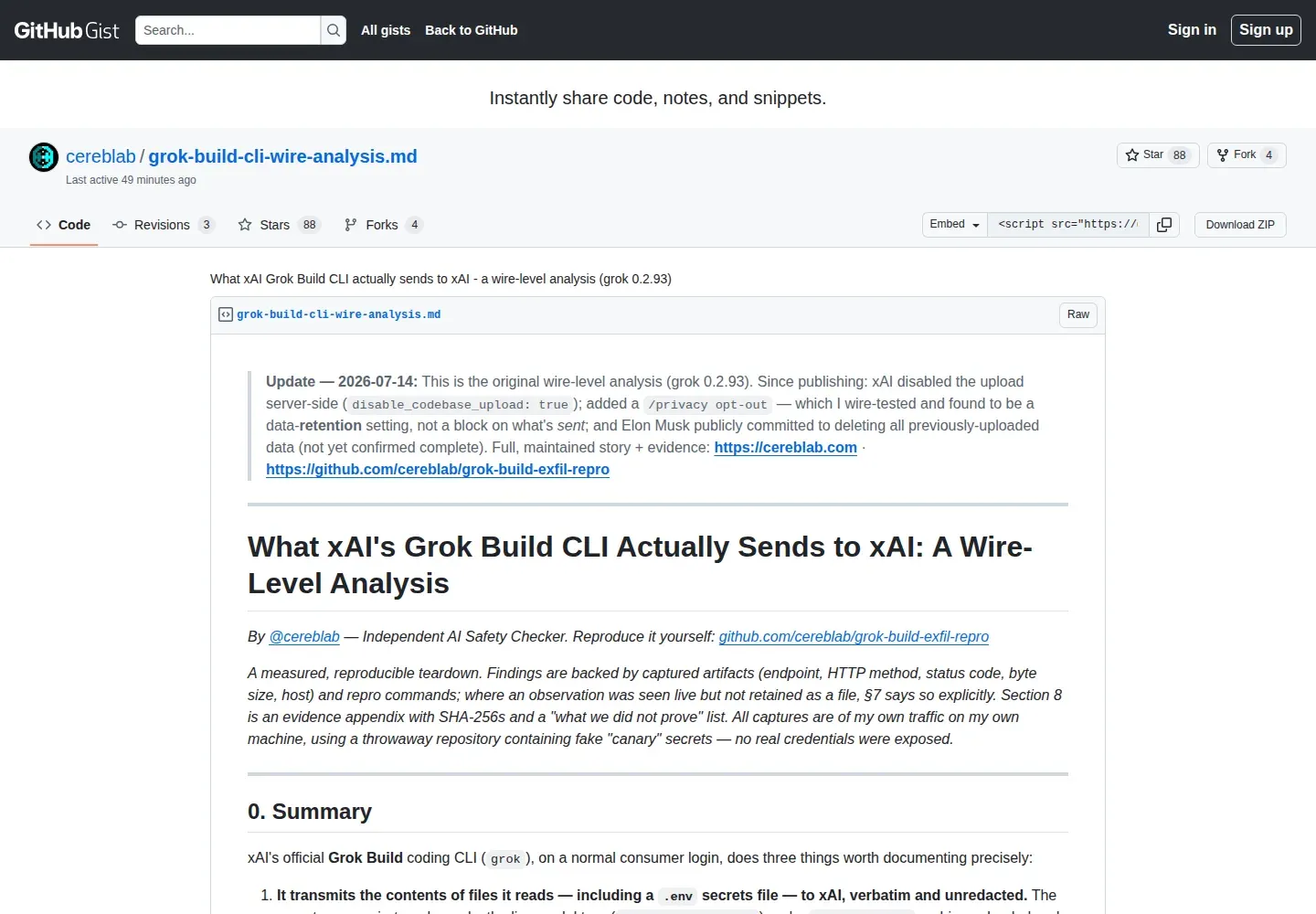 Анализ сетевого трафика Grok Build 0.2.93 с результатами теста утечки данных
