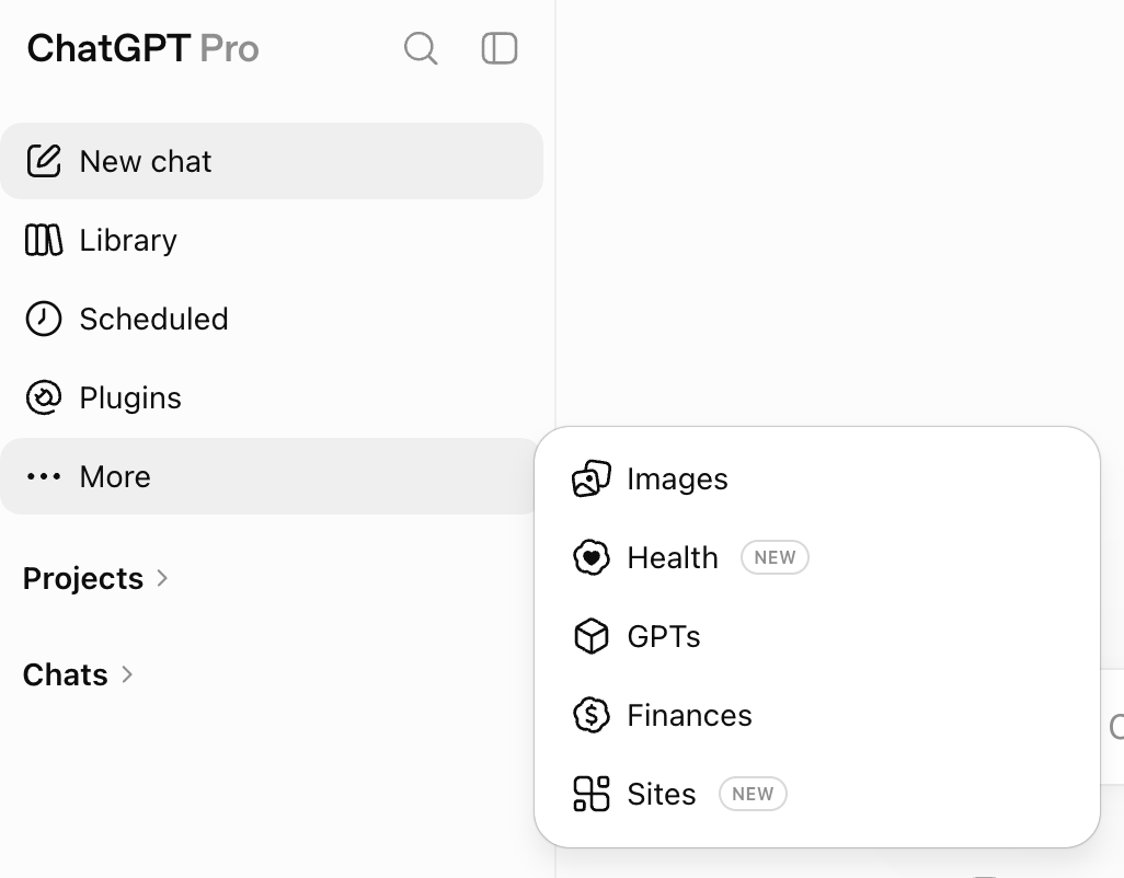 Пункт Health в меню ChatGPT для открытия медицинских данных