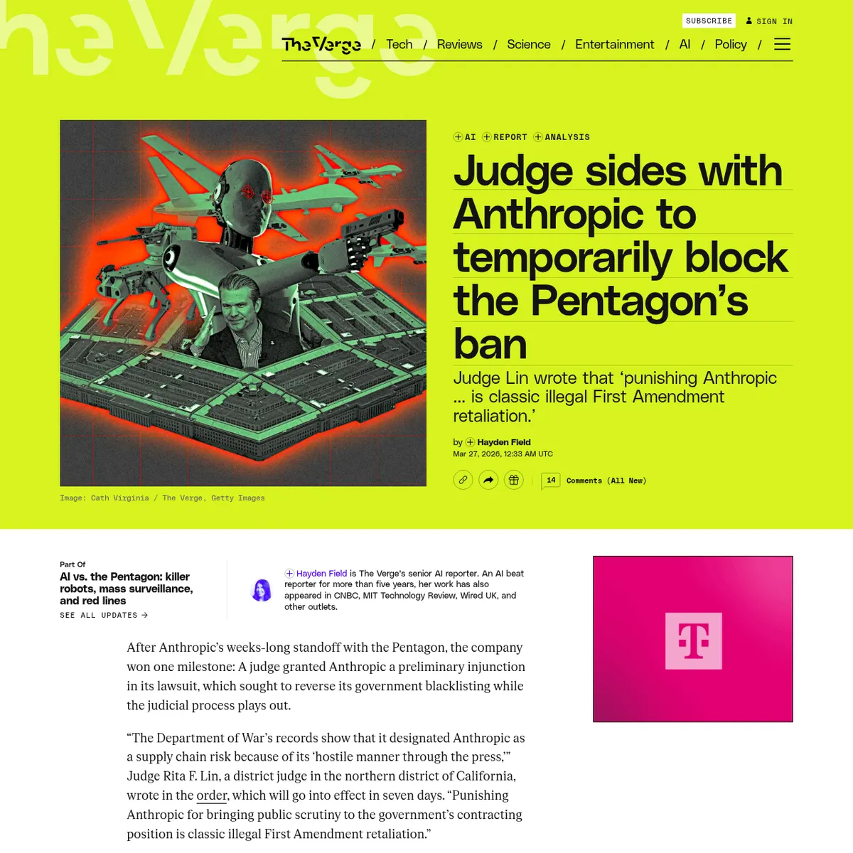 Суд встал на сторону Anthropic: Пентагону запретили наказывать компанию за отказ вооружать Claude