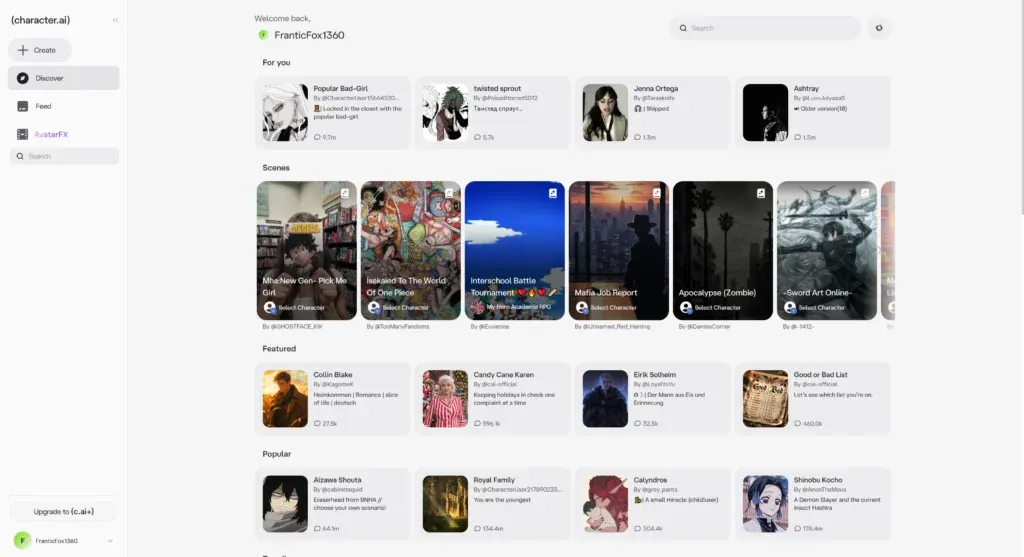 Интерфейс Character AI — создание персонажей с нейросетью