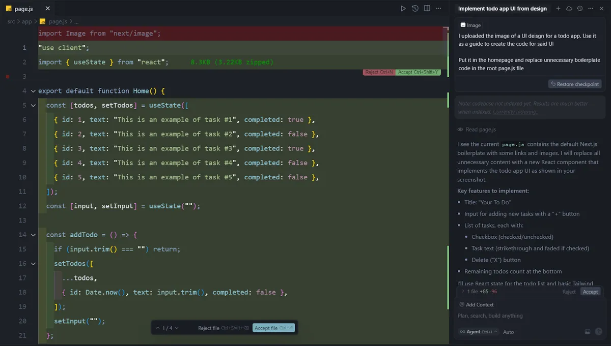Cursor AI интерфейс