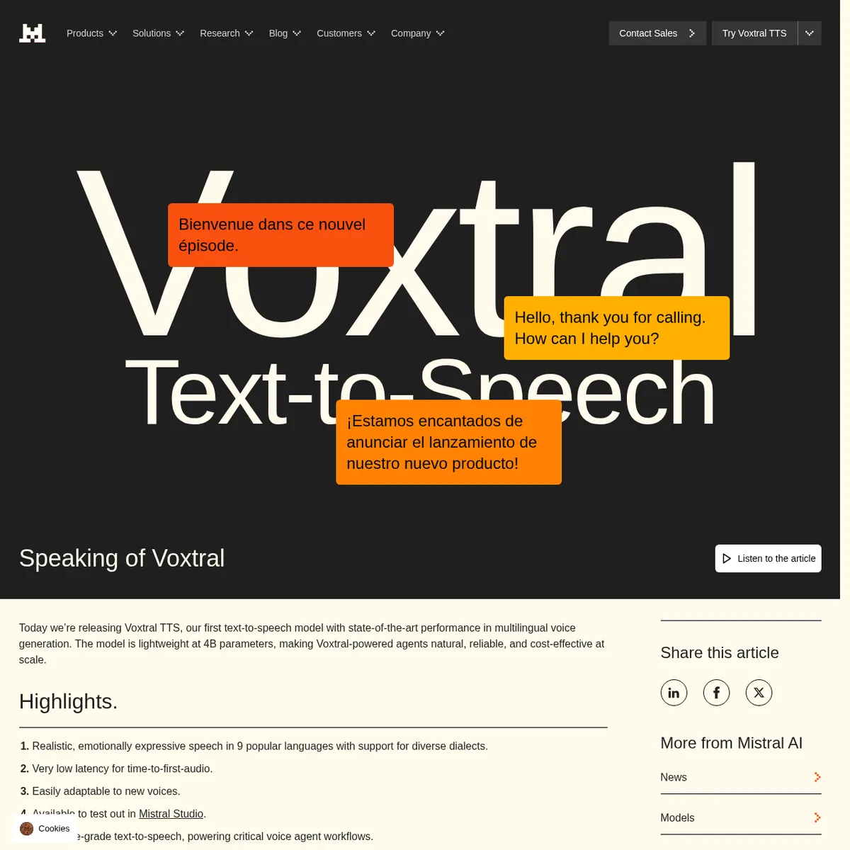 Voxtral TTS: Mistral выпустила модель синтеза речи с клонированием голоса