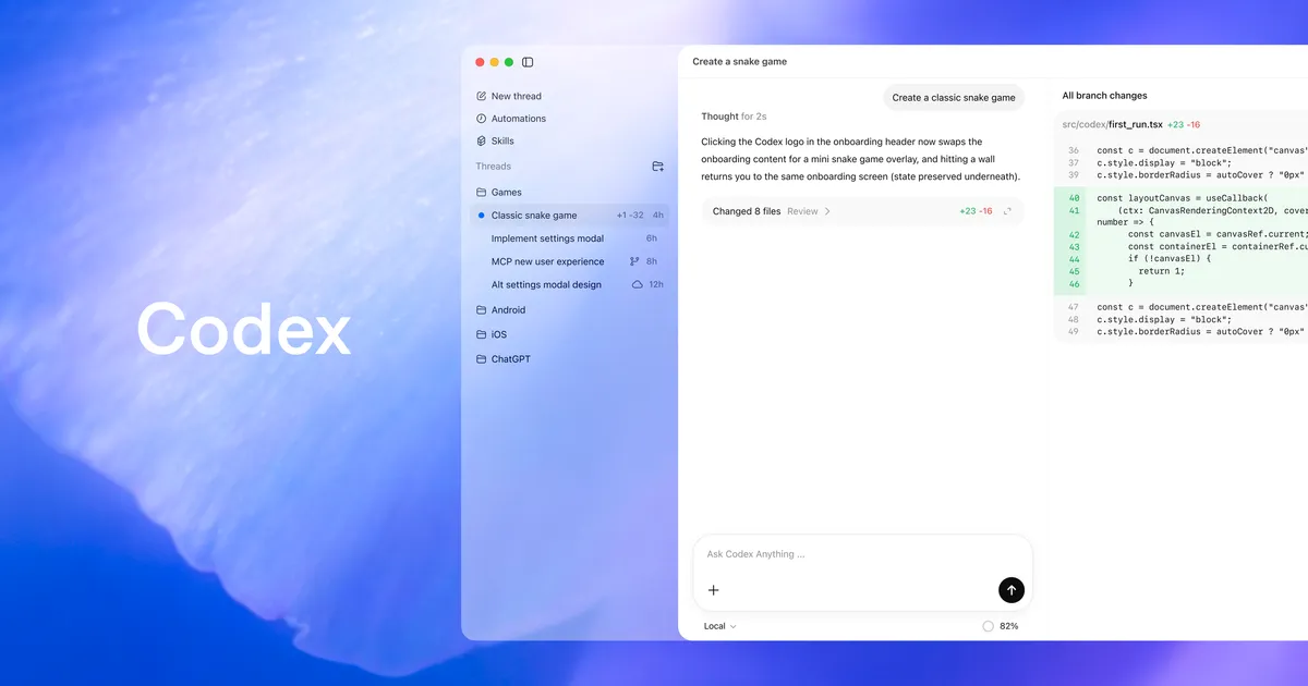 Официальная обложка OpenAI Codex Labs с интерфейсом Codex и фрагментом code review