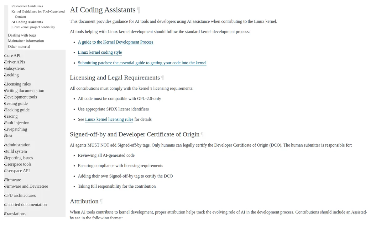 Linux kernel AI-generated code: правила для ИИ-кода