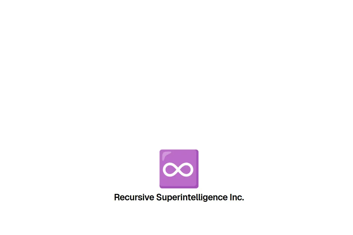 Официальный сайт Recursive Superintelligence Inc. с логотипом бесконечности