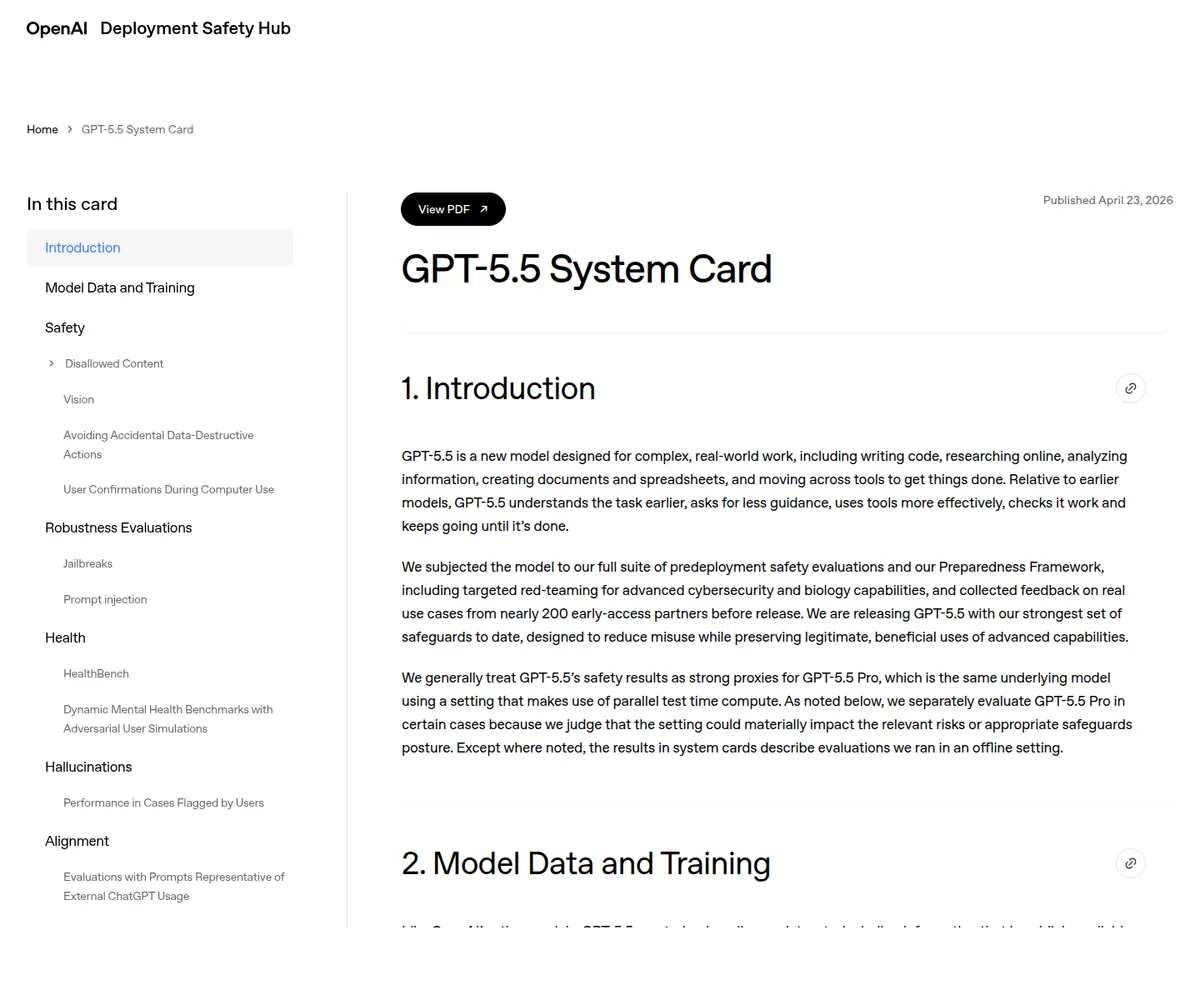 Системная карта GPT-5.5 на сайте OpenAI Deployment Safety