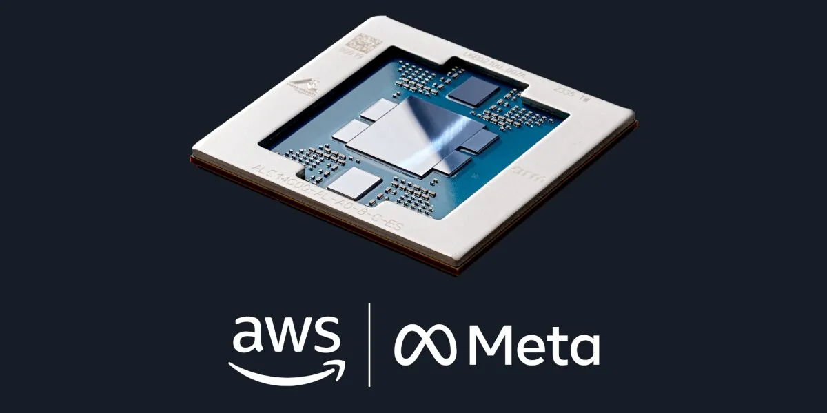 AWS и Meta на фоне процессора Graviton в официальной иллюстрации Amazon News