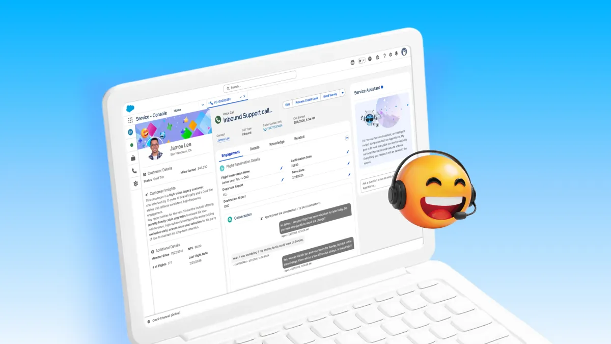 Salesforce AI roadmap и Agentforce Contact Center на ноутбуке: CRM, voice AI и AI-ассистент