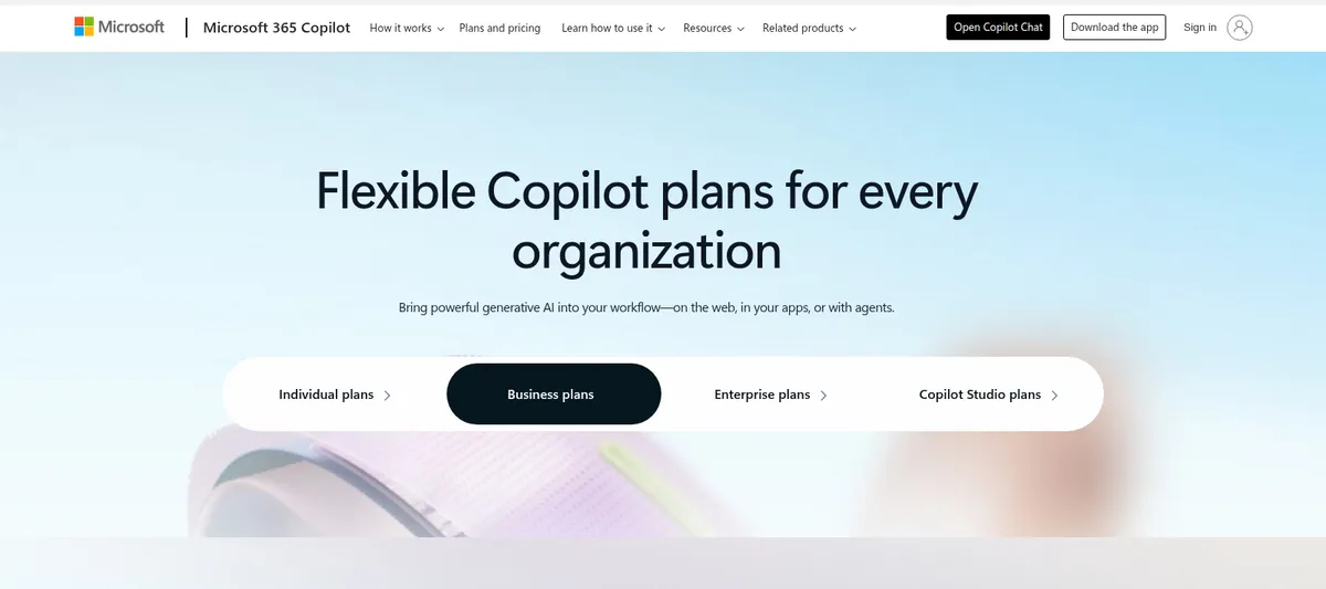 Официальная страница тарифов Microsoft 365 Copilot для рабочих сценариев ИИ