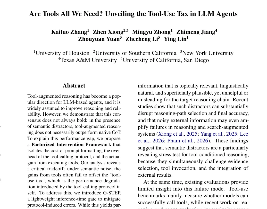 Tool-use tax у LLM-агентов: титульная страница paper Are Tools All We Need?
