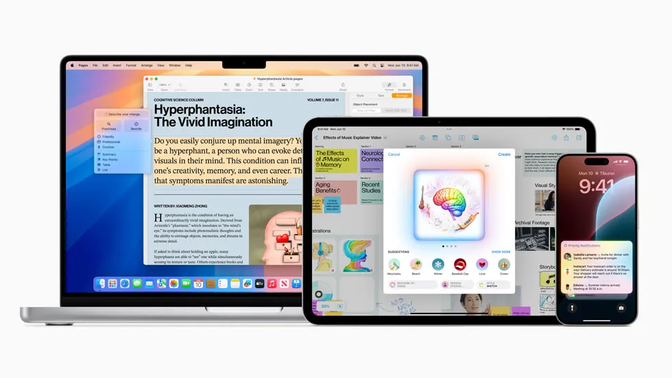 Устройства Apple с Apple Intelligence для материала о ChatGPT-интеграции OpenAI и Apple