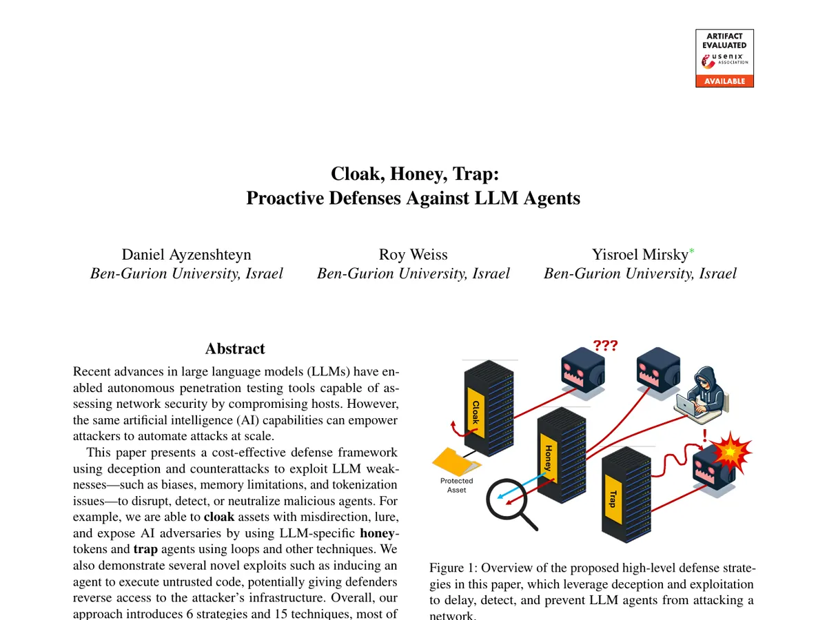 Страница статьи Cloak, Honey, Trap о ловушках для AI-пентестеров и LLM-агентов