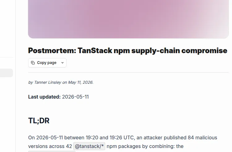 Последствия атаки через TanStack npm для OpenAI: скриншот официального постмортема TanStack