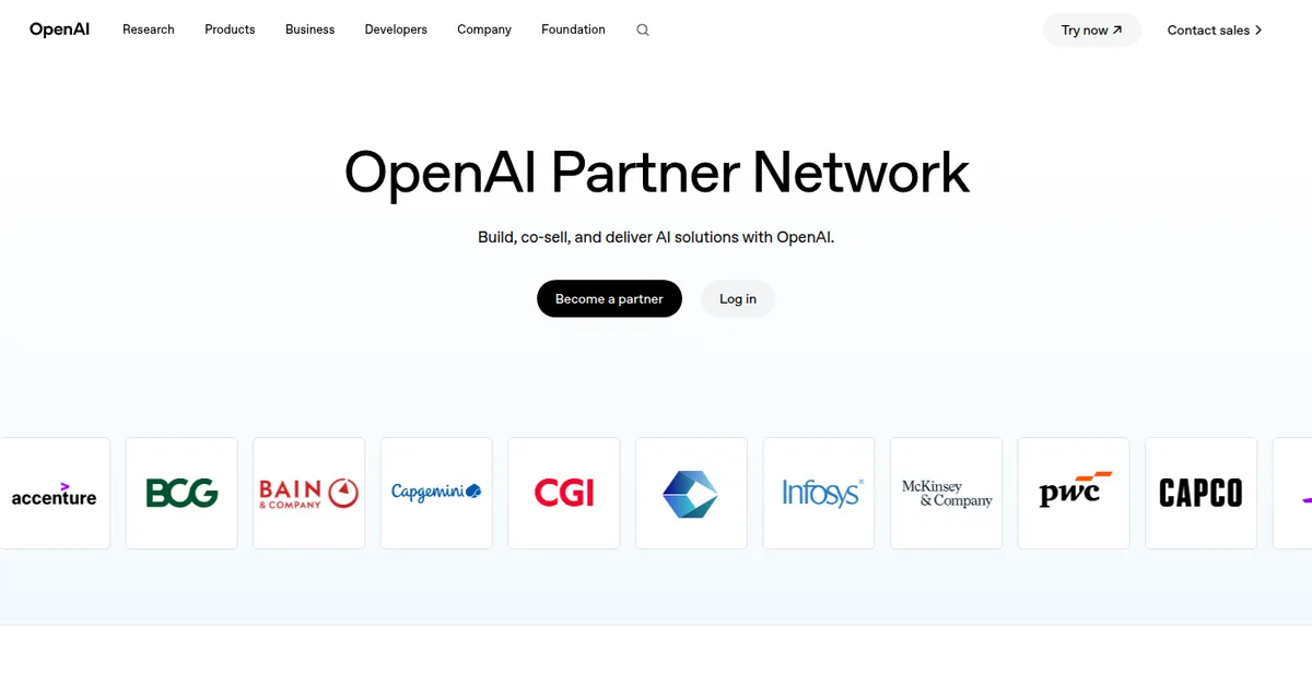 Скриншот официальной страницы OpenAI Partner Network с логотипами партнёров