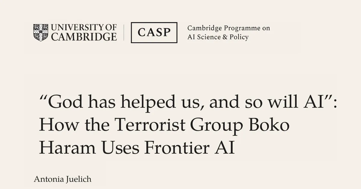 Обложка отчёта CASP про ИИ-чатботы и терроризм: Boko Haram и передовые ИИ-системы